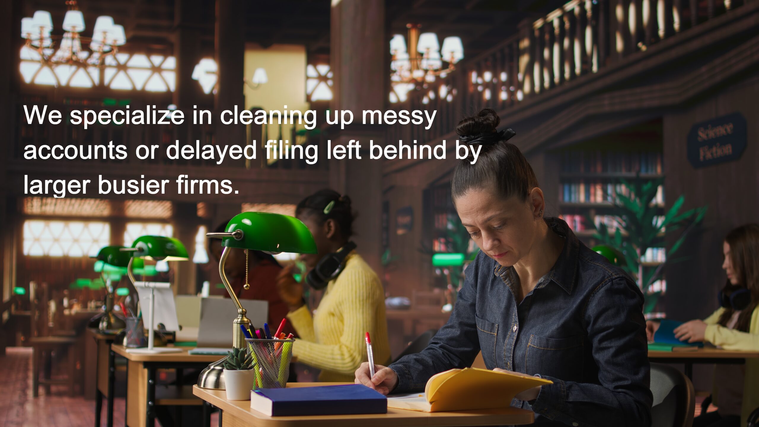 We specialize in cleaning up messy accounts or delayed filings left behind by larger, busier firms.